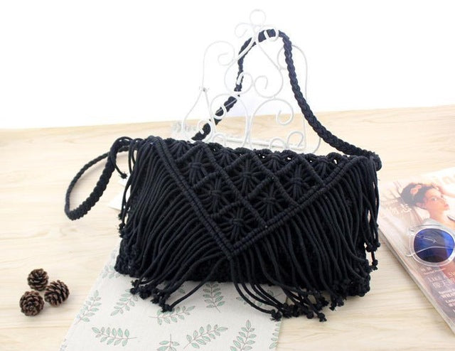 Pochette en crochet bohème avec franges, sac d’été pour femme
