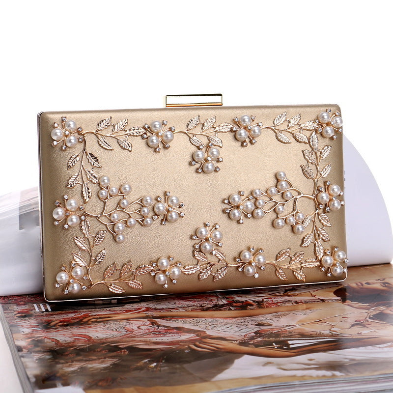 Pochette dorée avec perles pour mariage, sac élégant femme cérémonie