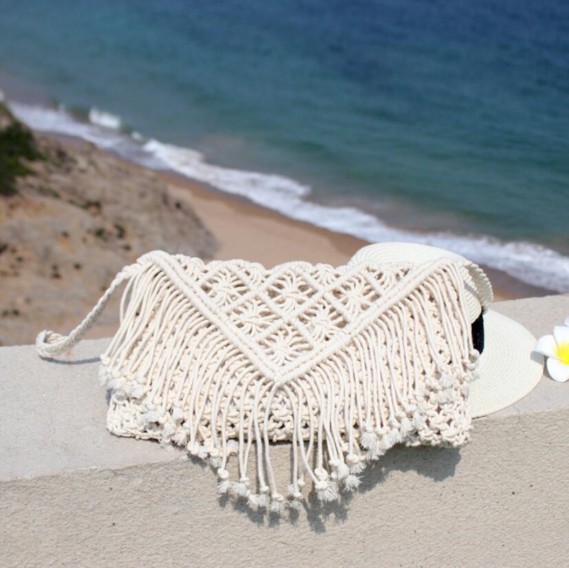 Pochette en crochet bohème avec franges, sac d’été pour femme