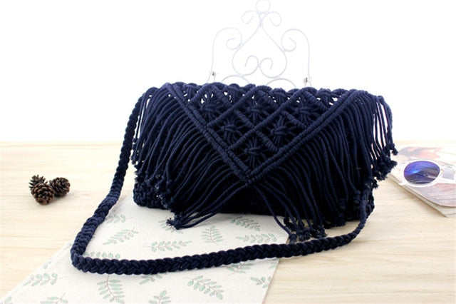Pochette en crochet bohème avec franges, sac d’été pour femme