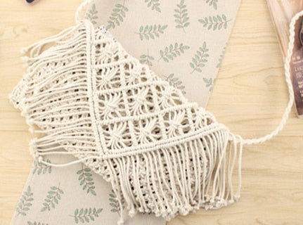 Pochette en crochet bohème avec franges, sac d’été pour femme