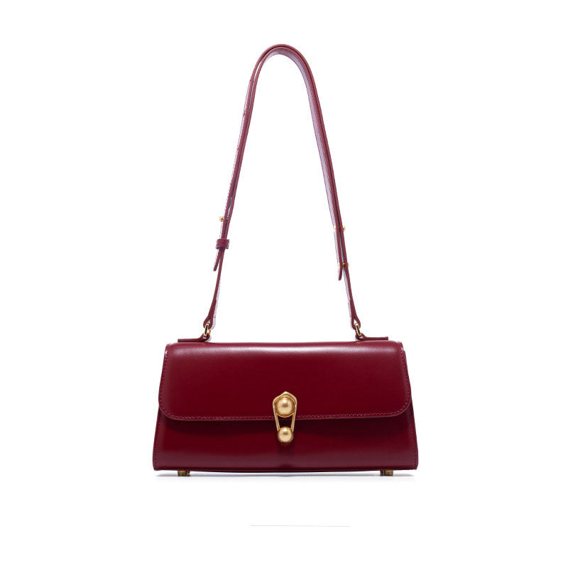 Sac rétro chic en simili cuir, avec fermoir doré bijou et bandoulière ajustable, format 25x12.5x7 cm