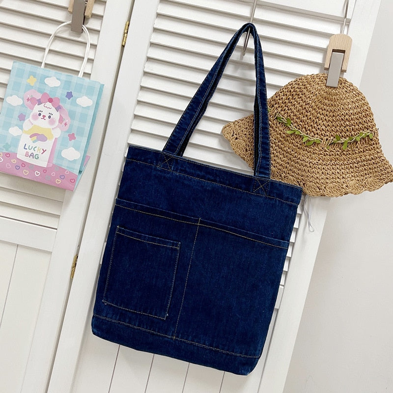 Sac cabas en jean bleu foncé