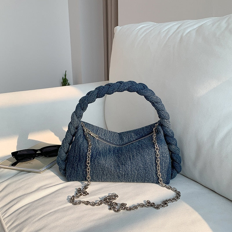 Petit sac à main en jean tendance bleu foncé