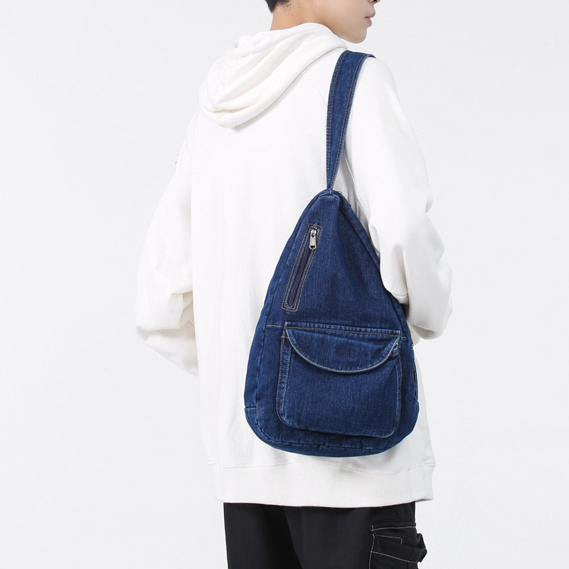 Sac à dos en jean bleu foncé tendance