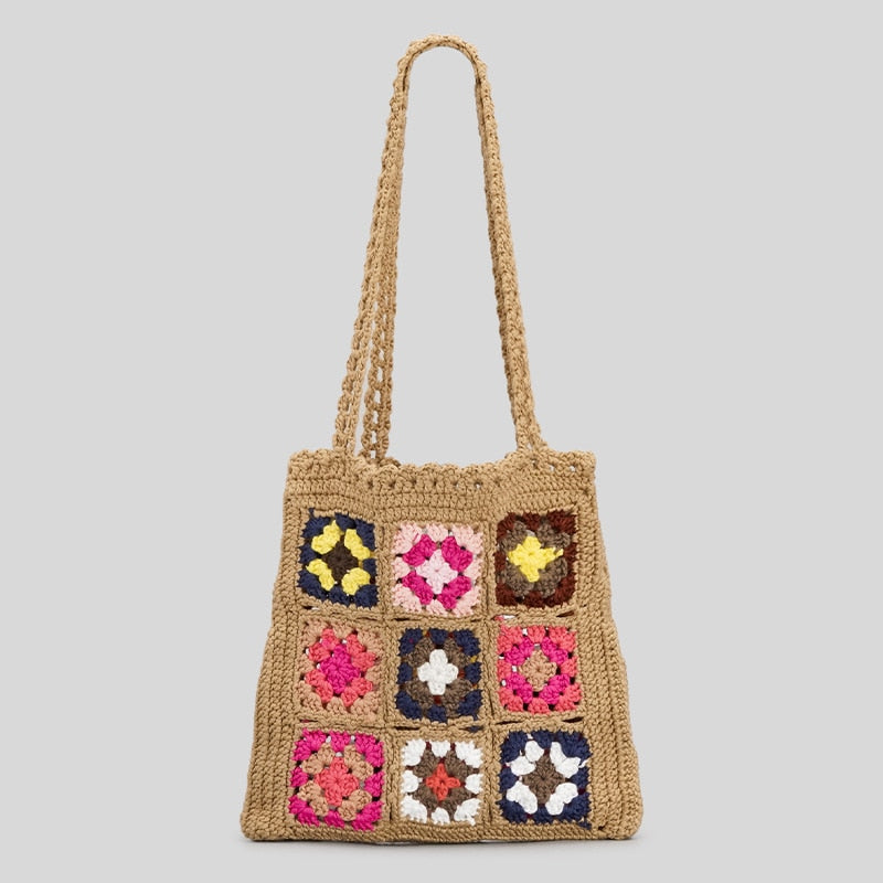 Sac à main en crochet bohème brun