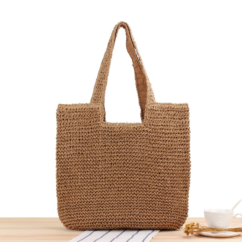 Sac en paille été marron foncé