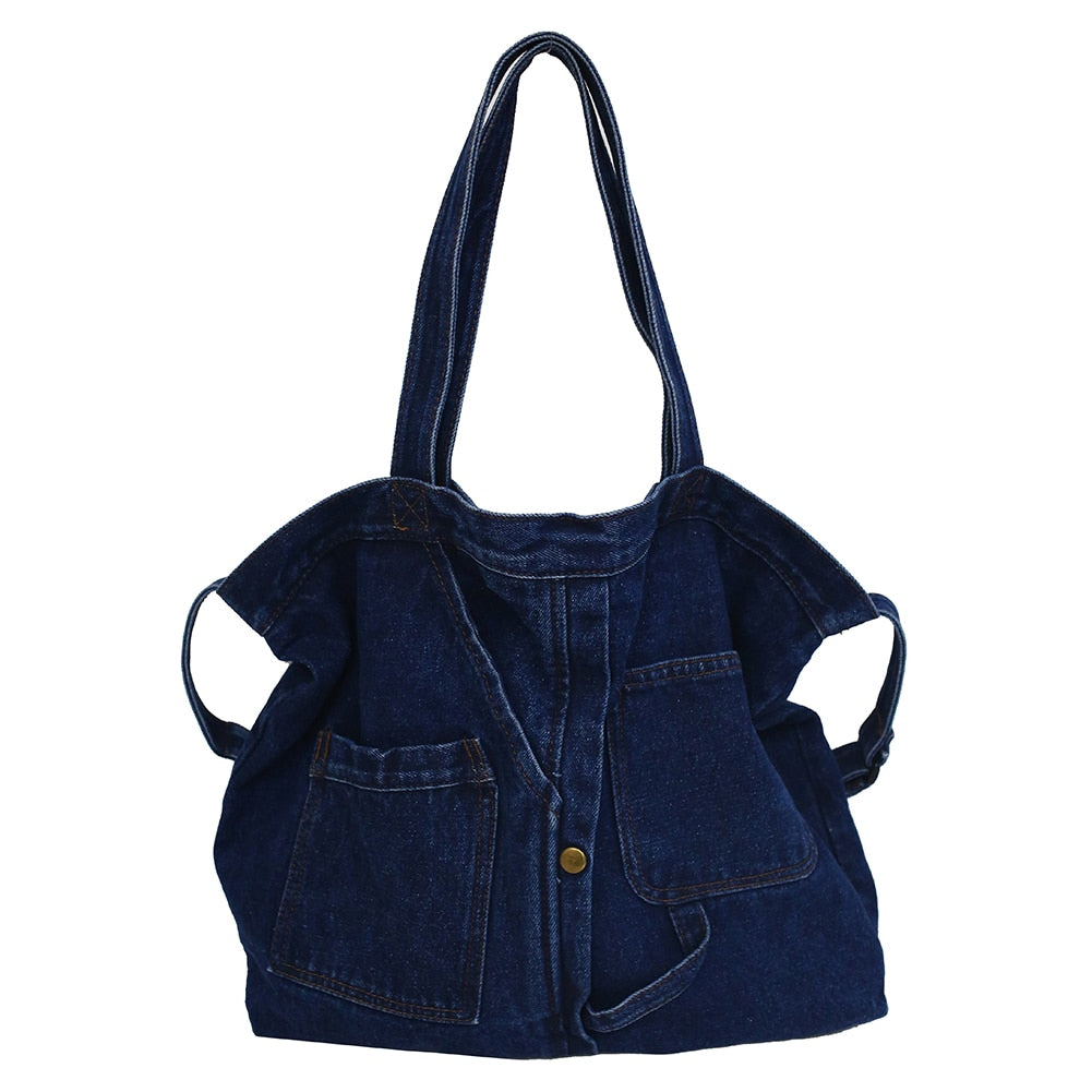 Grand sac en jean bleu foncé