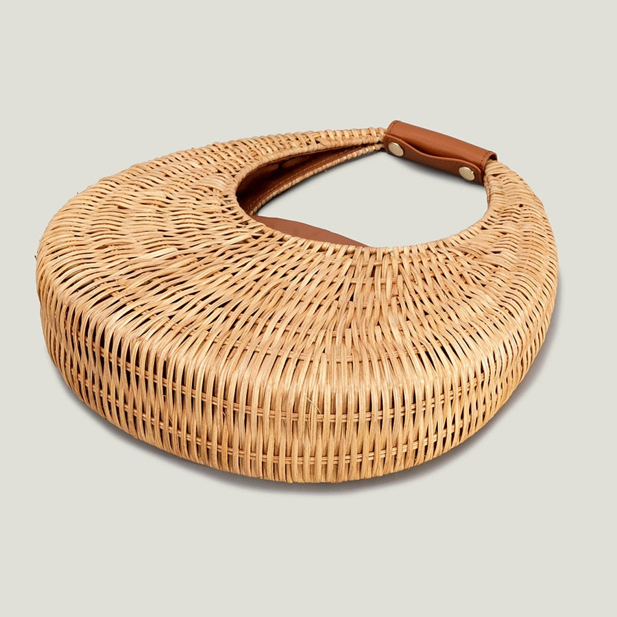Sac en paille cuir marron femme