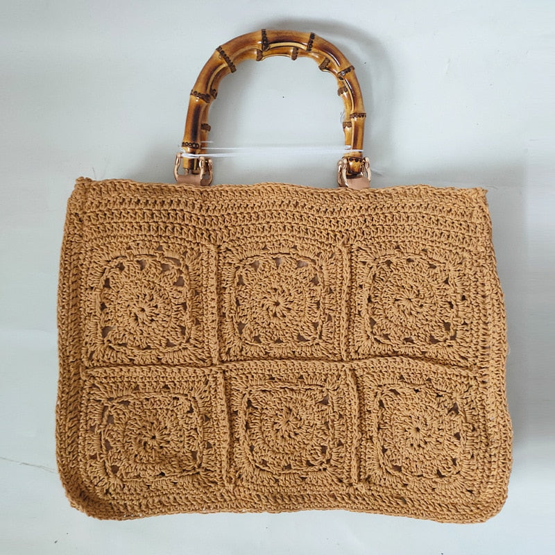 Sac en crochet bohème marron