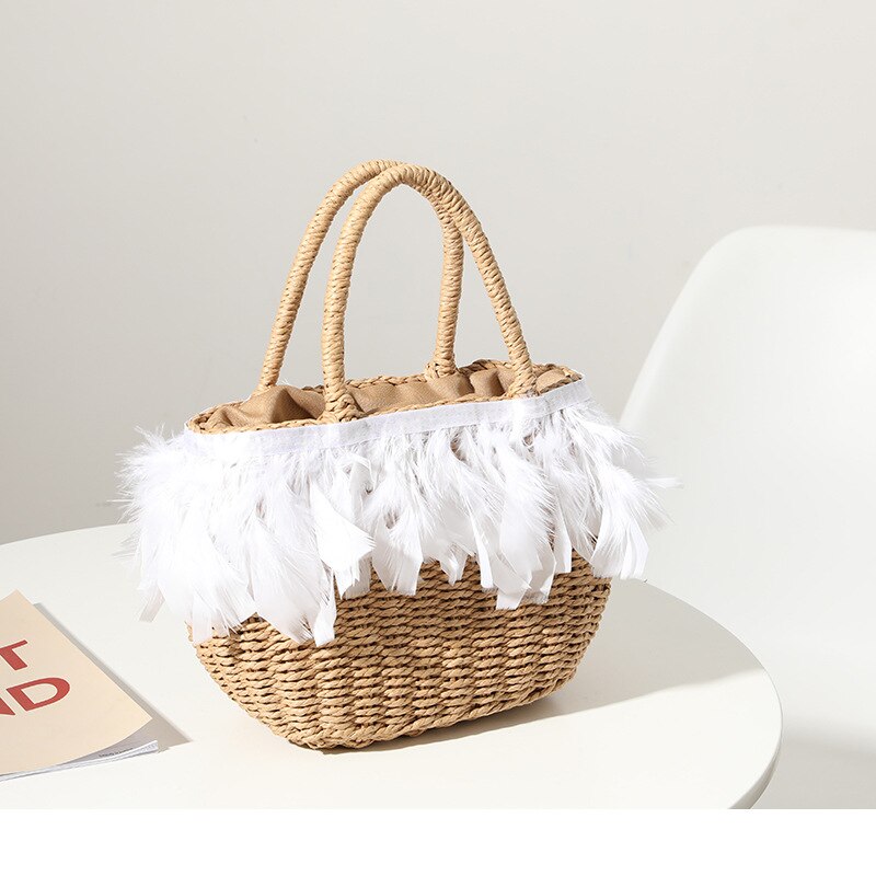 Sac de plage avec plumes brun blanc