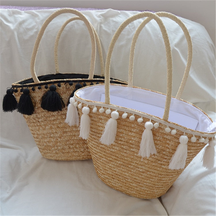 Sac de plage pompom