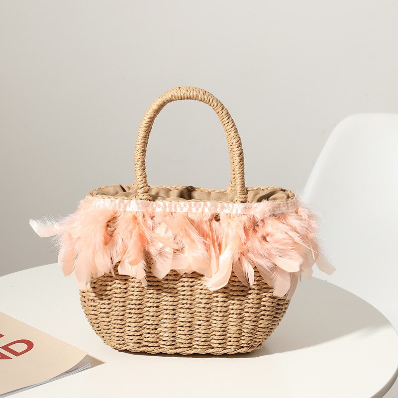 Sac de plage avec plumes brun rose