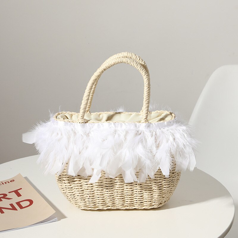 Sac de plage avec plumes beige blanc
