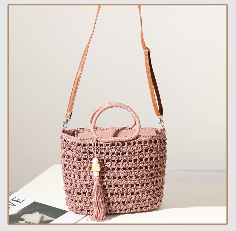 Sac de plage Raphia rose