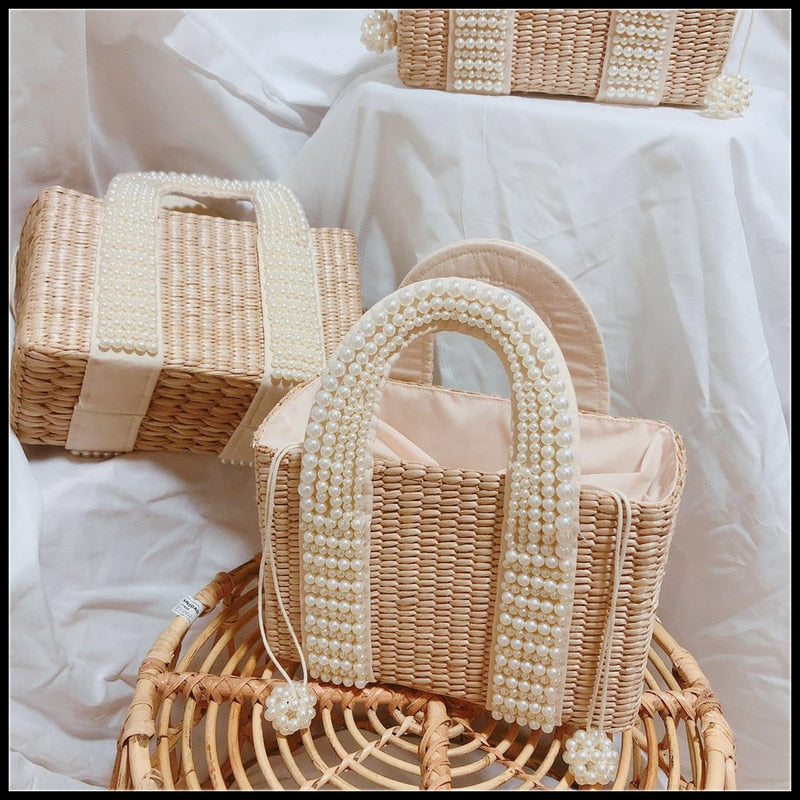 Sac d'été en paille et perles chic