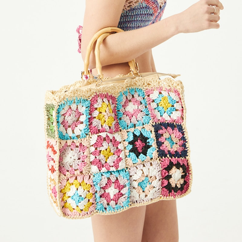 Sac à main en crochet floral femme
