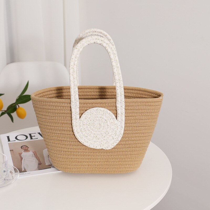 Sac de plage cabas brun blanc