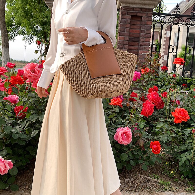 Sac de plage cuir brun chic