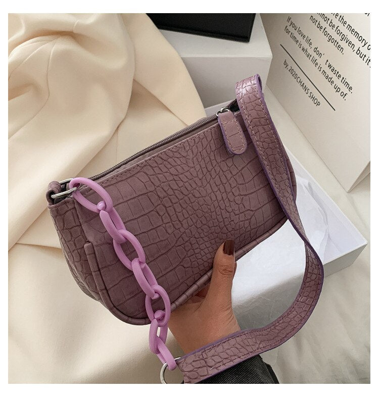 Sac cuir effet croco violet