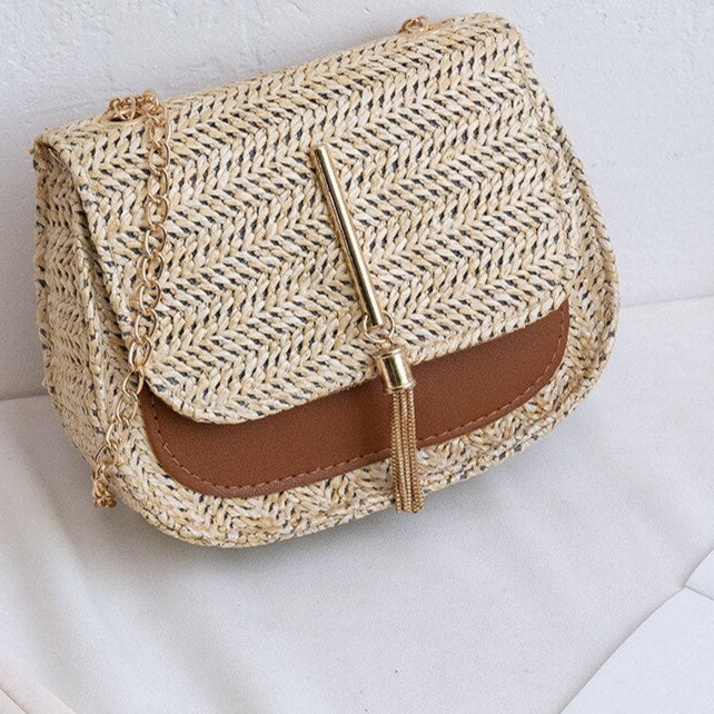 Petit sac en paille bandoulière marron