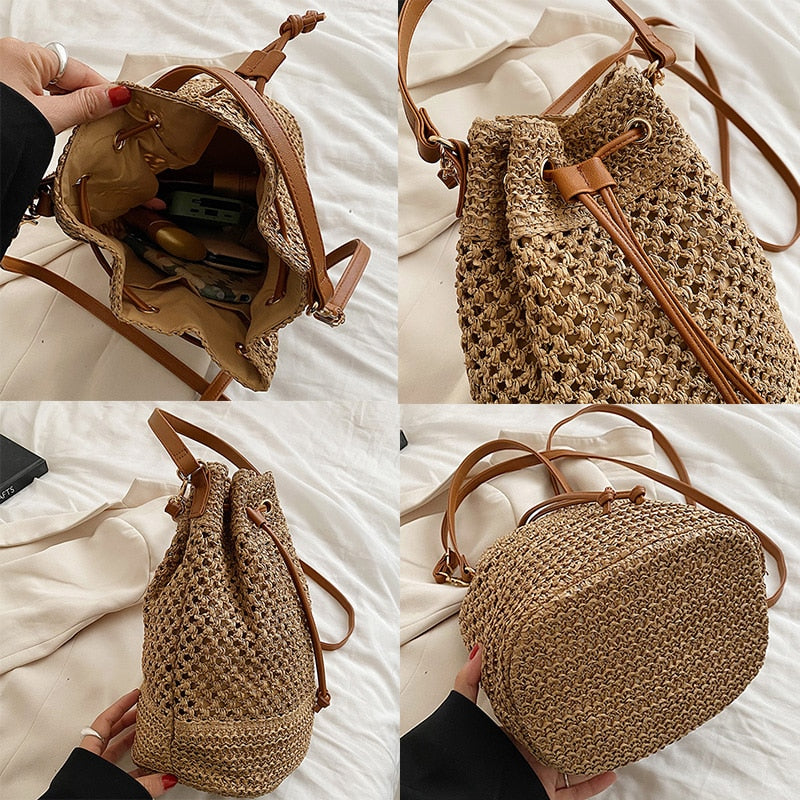 Sac besace en paille été
