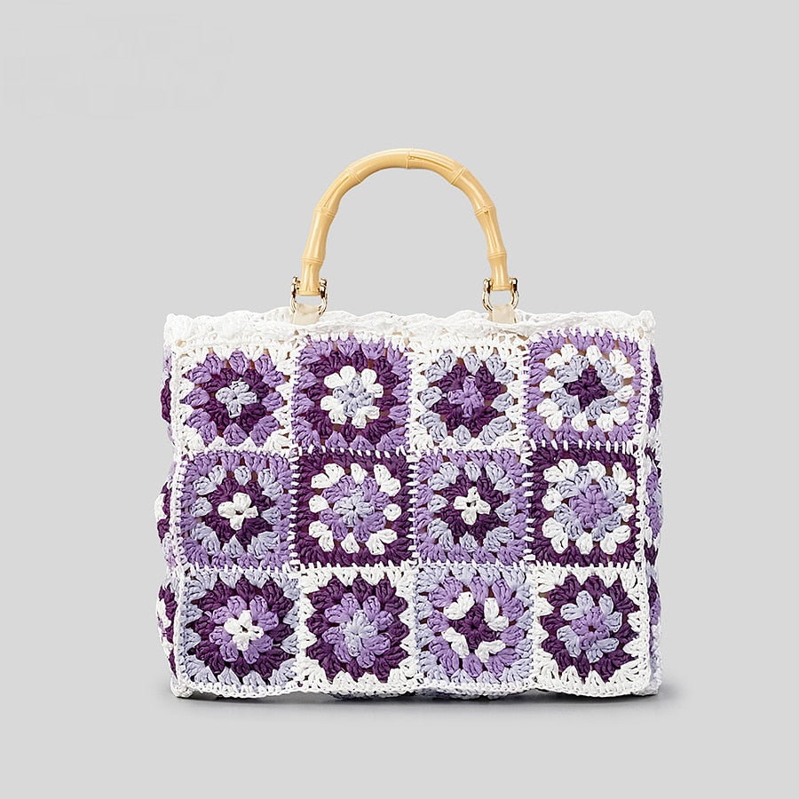 Sac à main en crochet floral violet