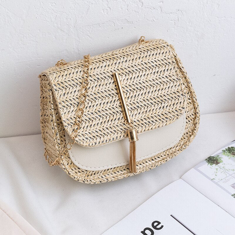Petit sac en paille bandoulière blanc
