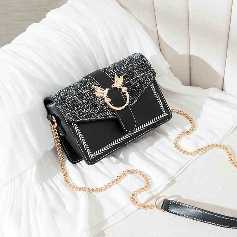 Sac Bandoulière Dorée Motif Colombe noir