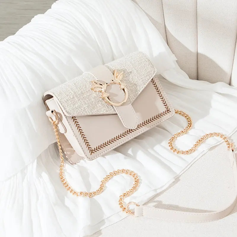 Sac Bandoulière Dorée Motif Colombe blanc