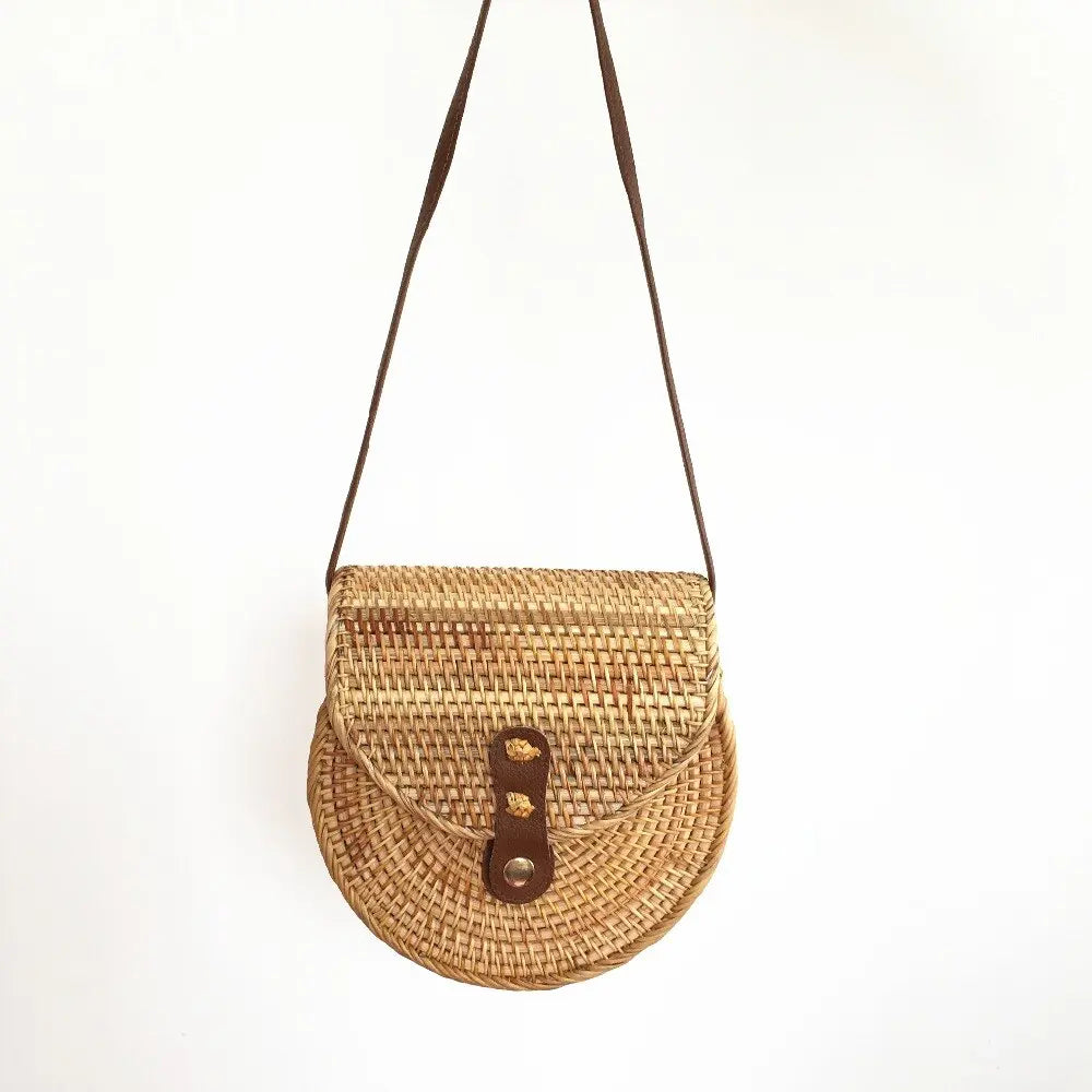 Sac Rond en paille Doublure Fleur