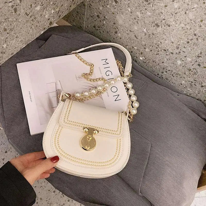 Sac Rond Cuir Fin Perle blanc