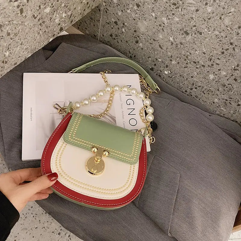 Sac Rond Cuir Fin Perle vert