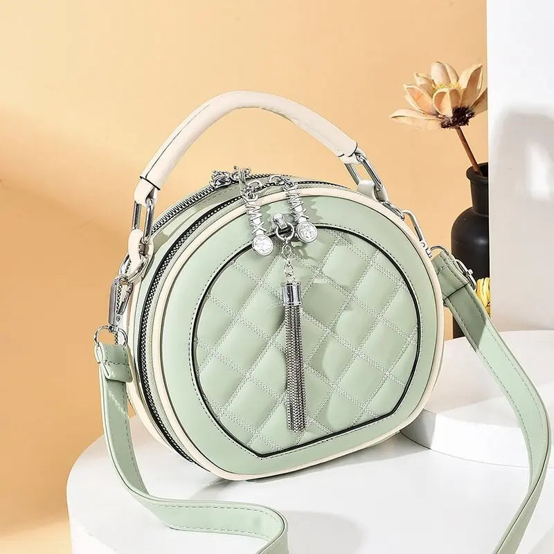 Sac Rond en Cuir à Bandoulière Femme vert blanc