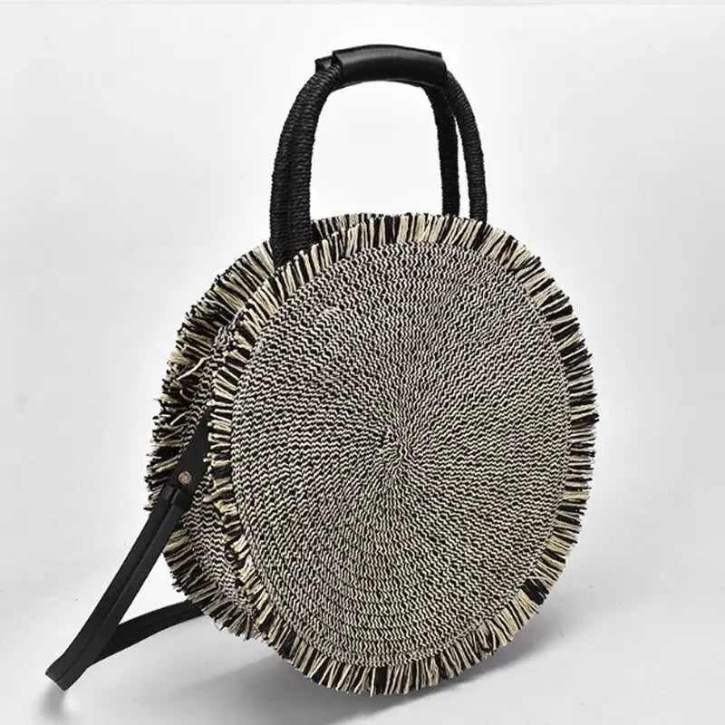 Sac Rond en Paille Boheme noir