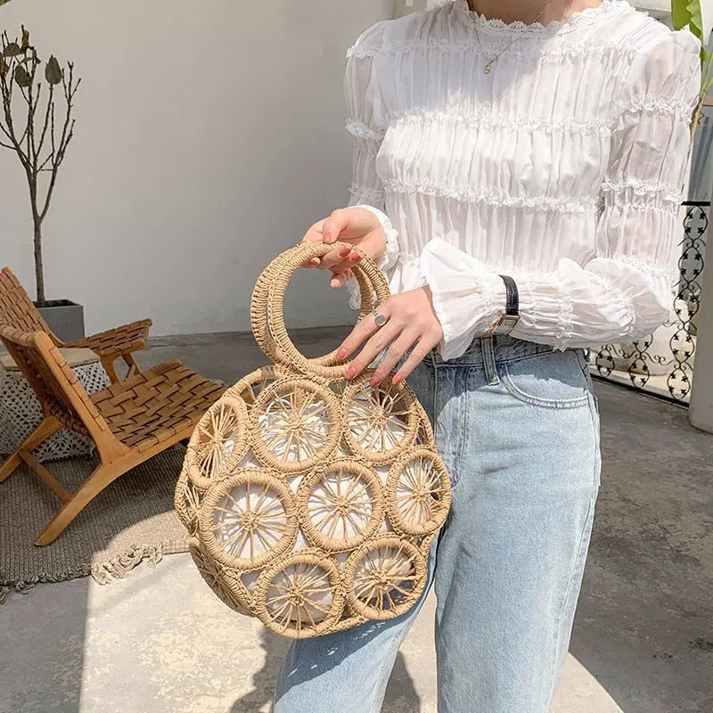Sac à Main Rond en Paille crème