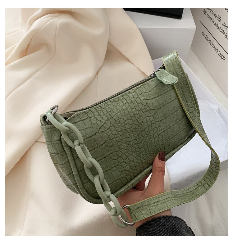 Sac cuir effet croco vert