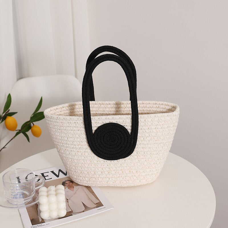 Sac de plage cabas blanc noir