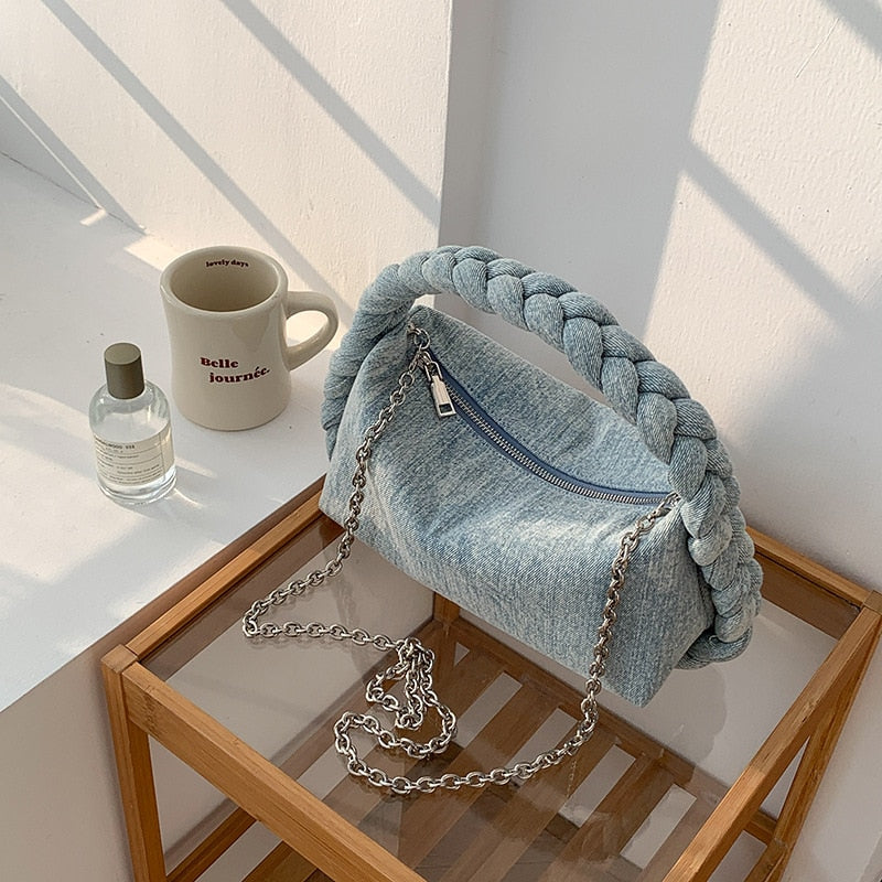 Petit sac à main en jean tendance bleu clair