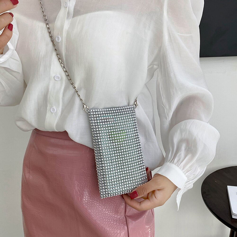 Mini sac bandoulière pour téléphone portable argent
