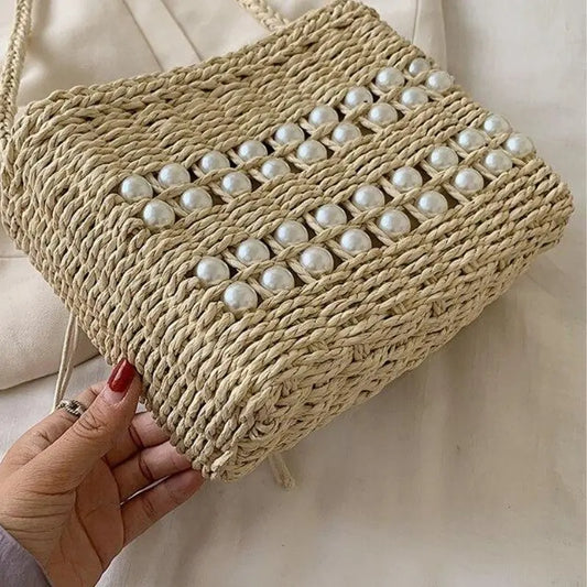 petit sac en paille et perles