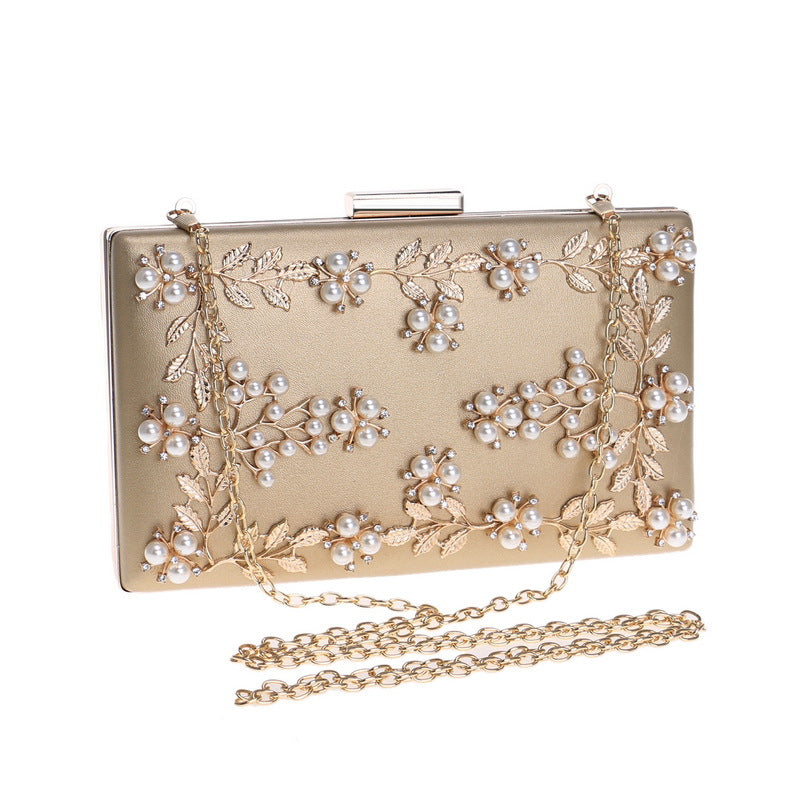 Pochette dorée avec perles pour mariage, sac élégant femme cérémonie