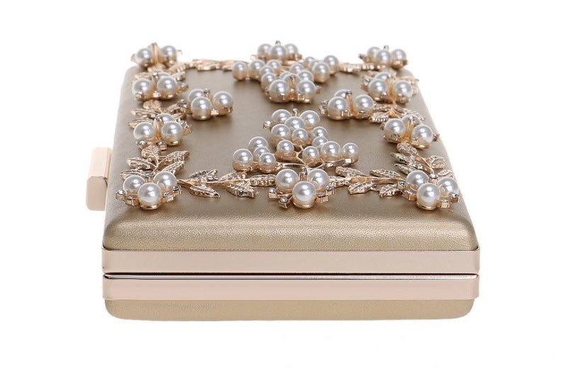 Pochette dorée avec perles pour mariage, sac élégant femme cérémonie