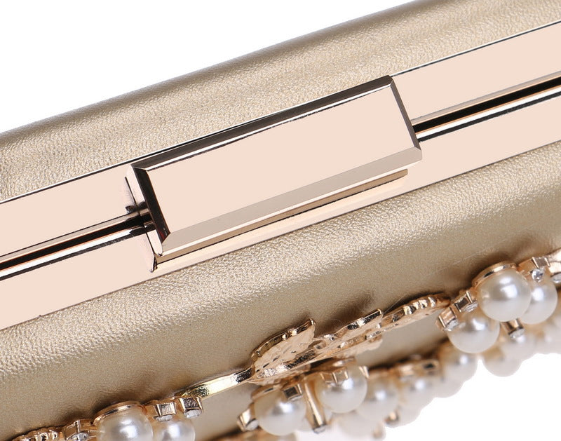 Pochette dorée avec perles pour mariage, sac élégant femme cérémonie