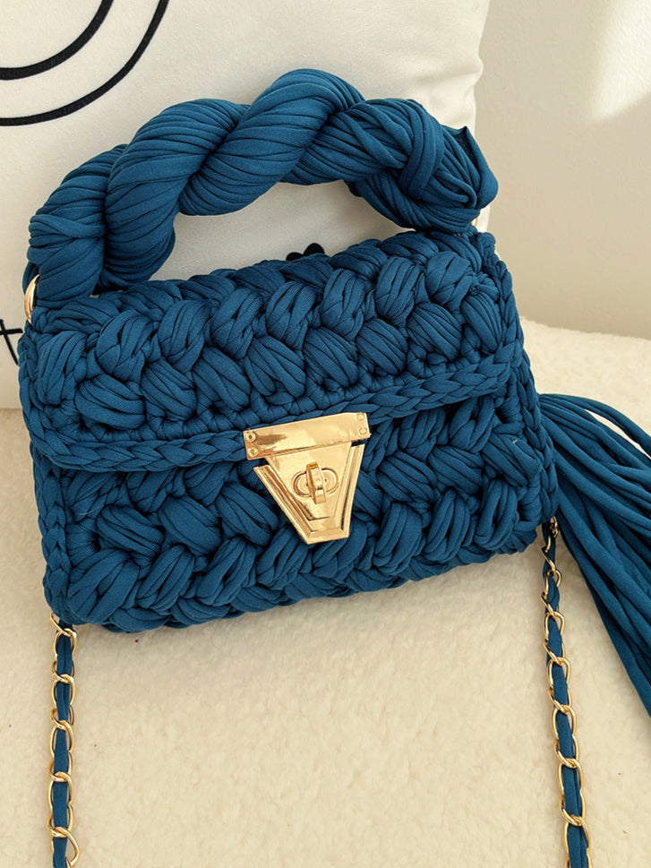  Sac en crochet avec poignée torsadée et fermoir doré, format compact – disponible en plusieurs coloris