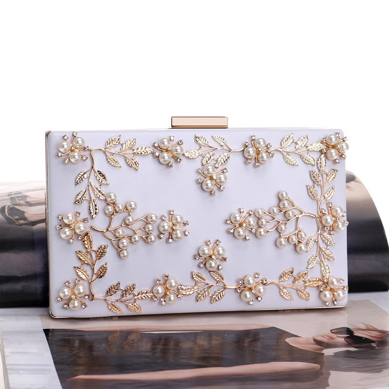 Pochette dorée avec perles pour mariage, sac élégant femme cérémonie