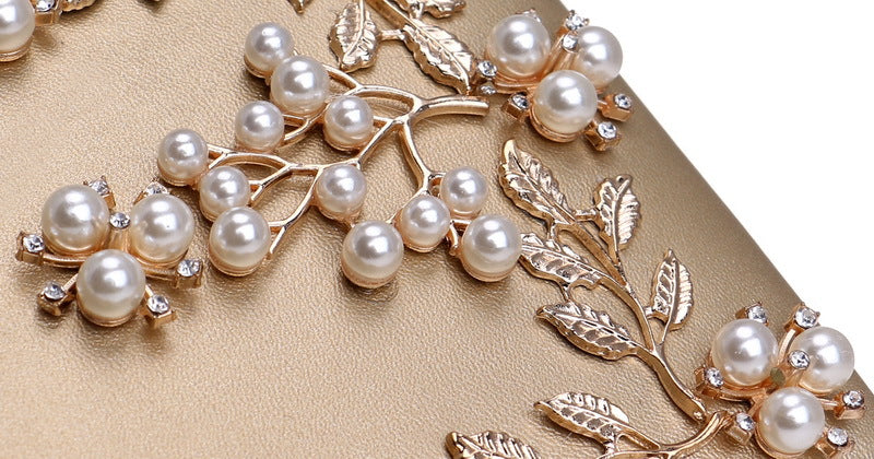 Pochette dorée avec perles pour mariage, sac élégant femme cérémonie