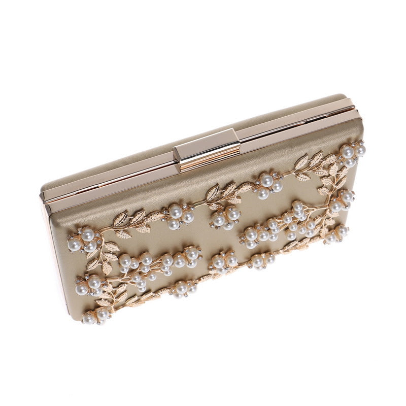 Pochette dorée avec perles pour mariage, sac élégant femme cérémonie