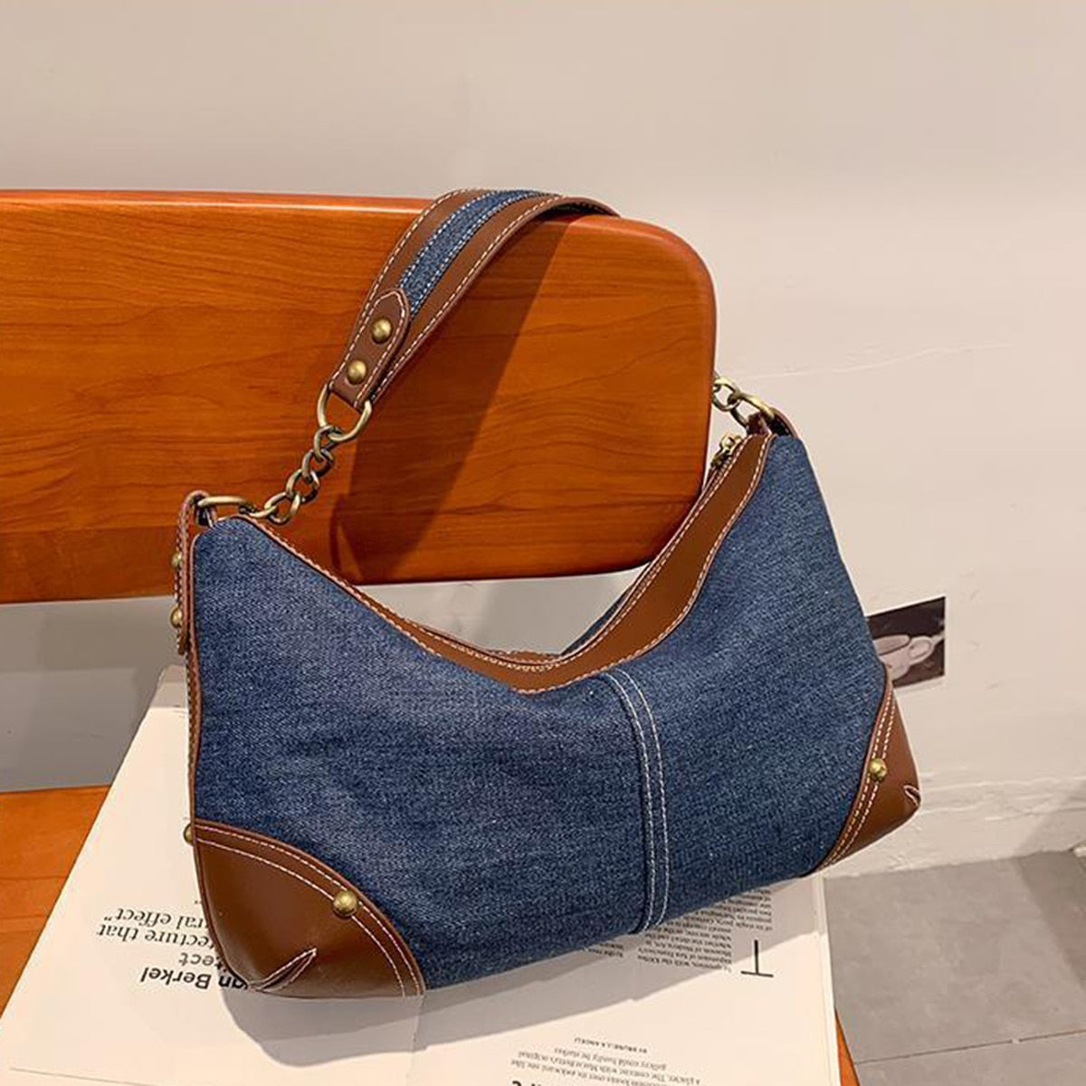 Sac en jean et cuir femme