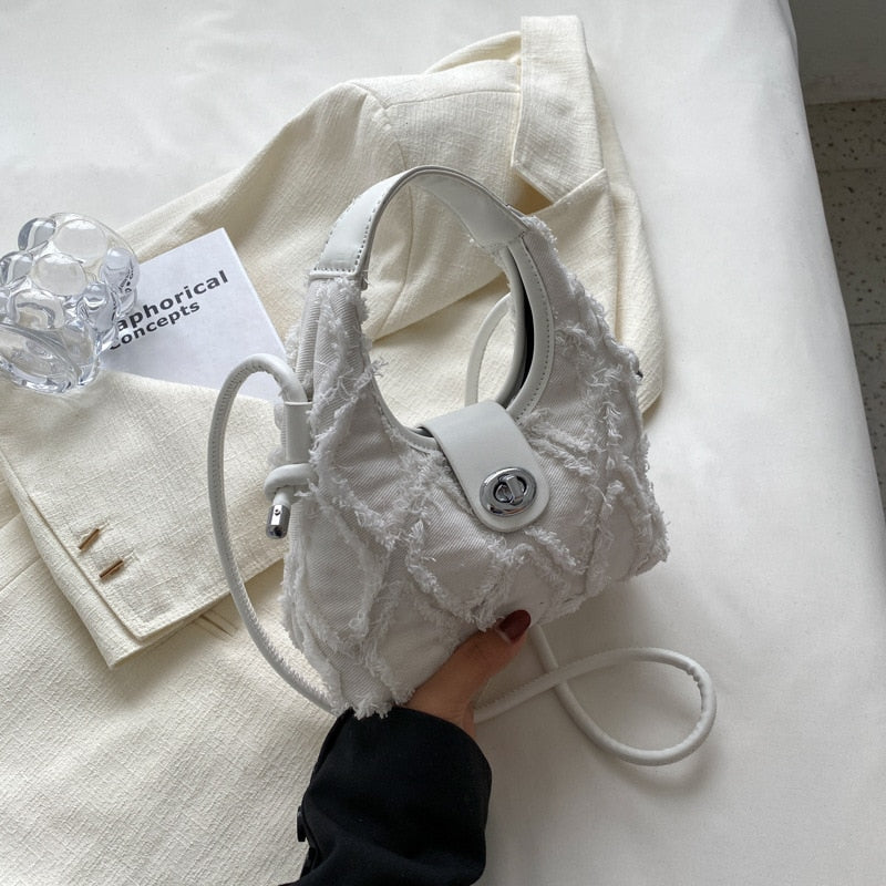 Petit sac à main en jean fashion blanc